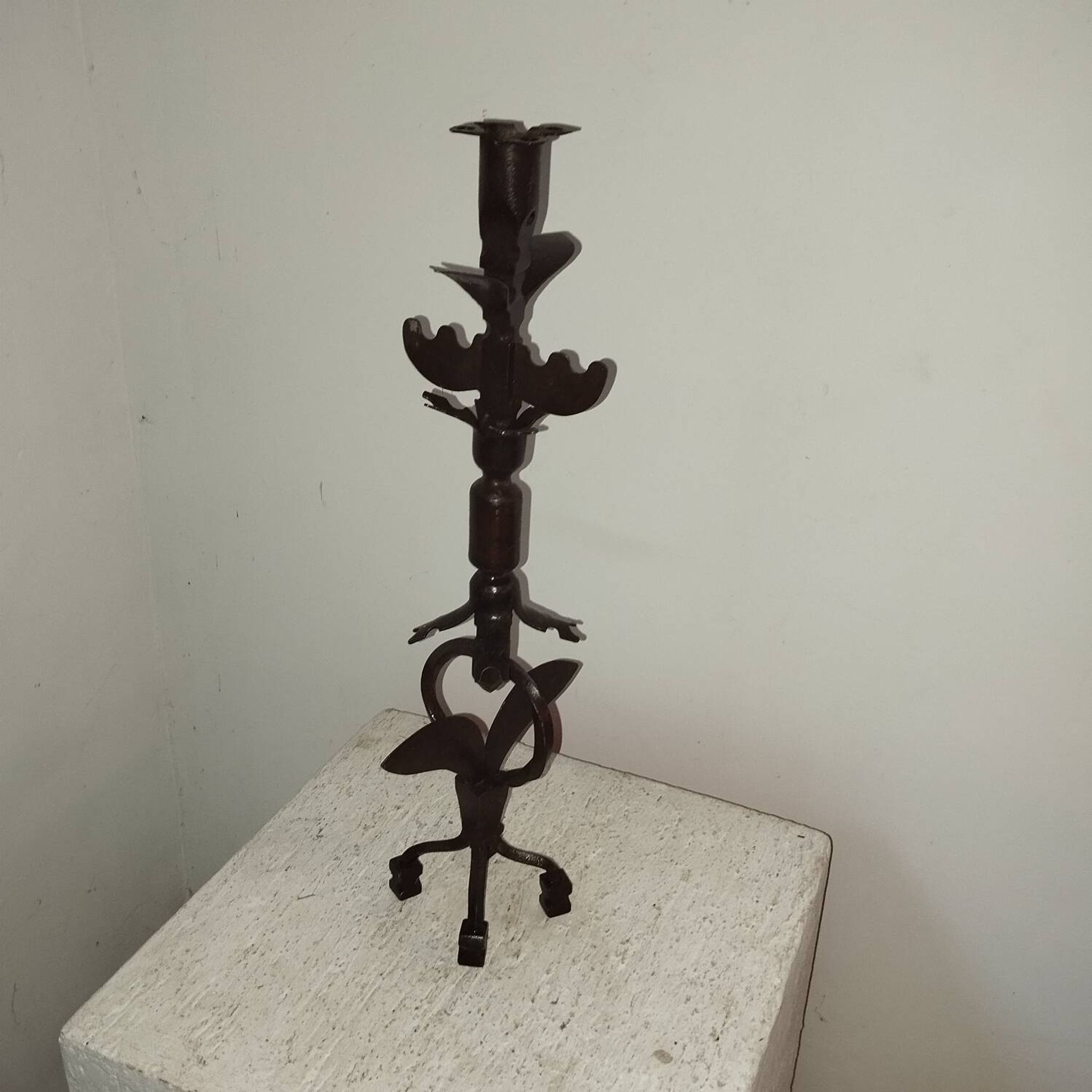 Candle holder blade base wrought iron brutalist folk art