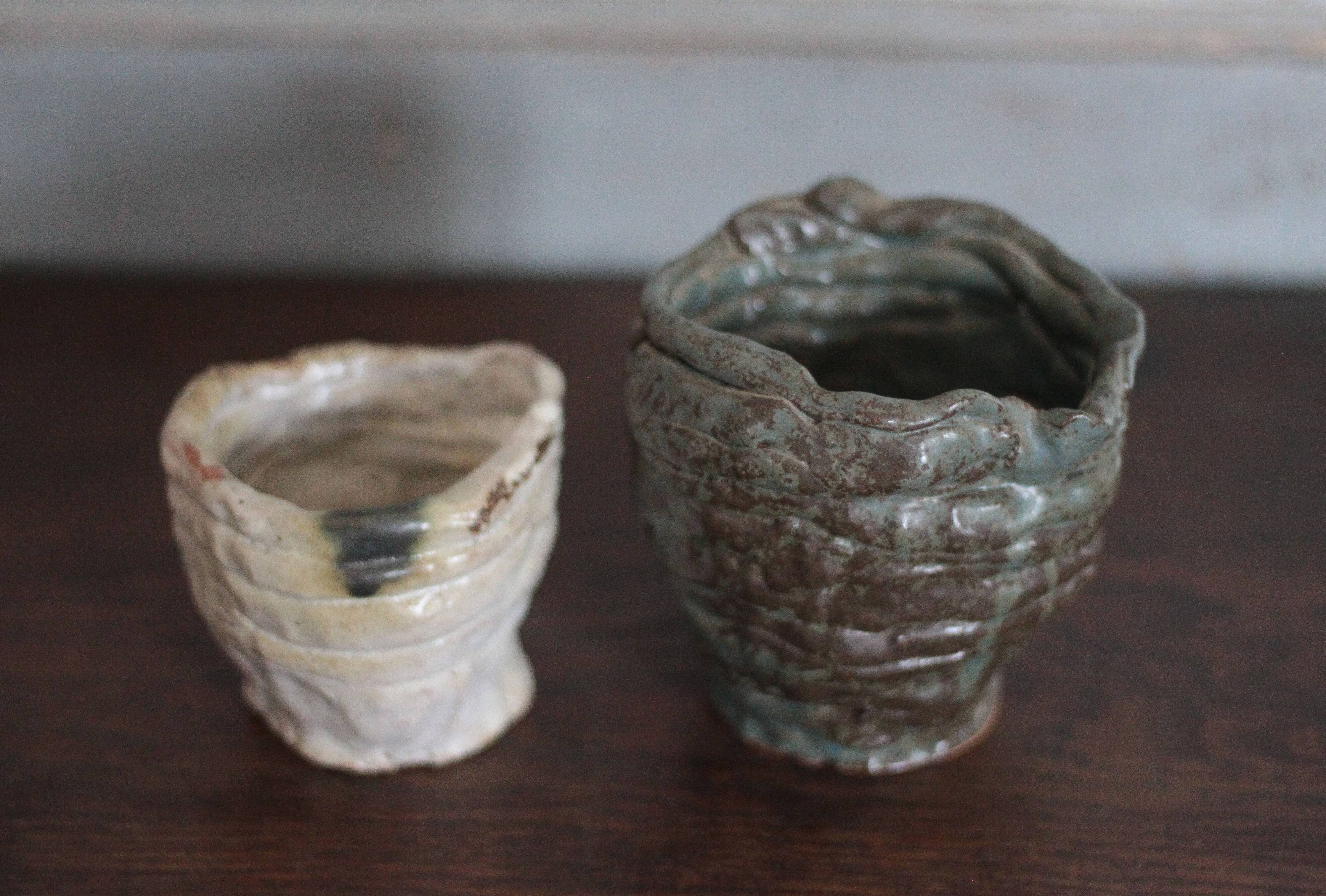 Pair of signed glazed stoneware vases, plant pot, cache-pot.