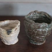 Pair of signed glazed stoneware vases, plant pot, cache-pot.
