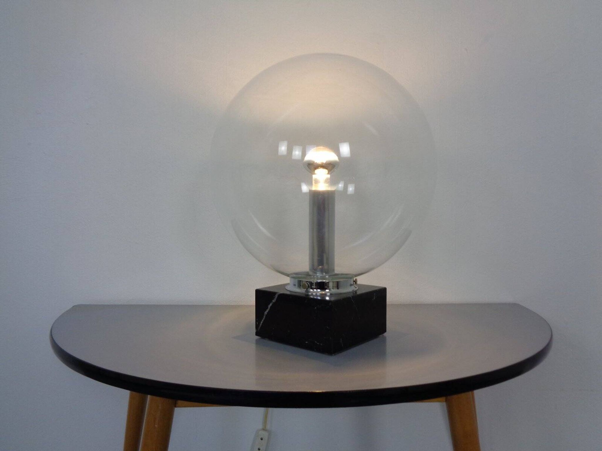 Large glass globe and marble table lamp from Erco, 1960s.