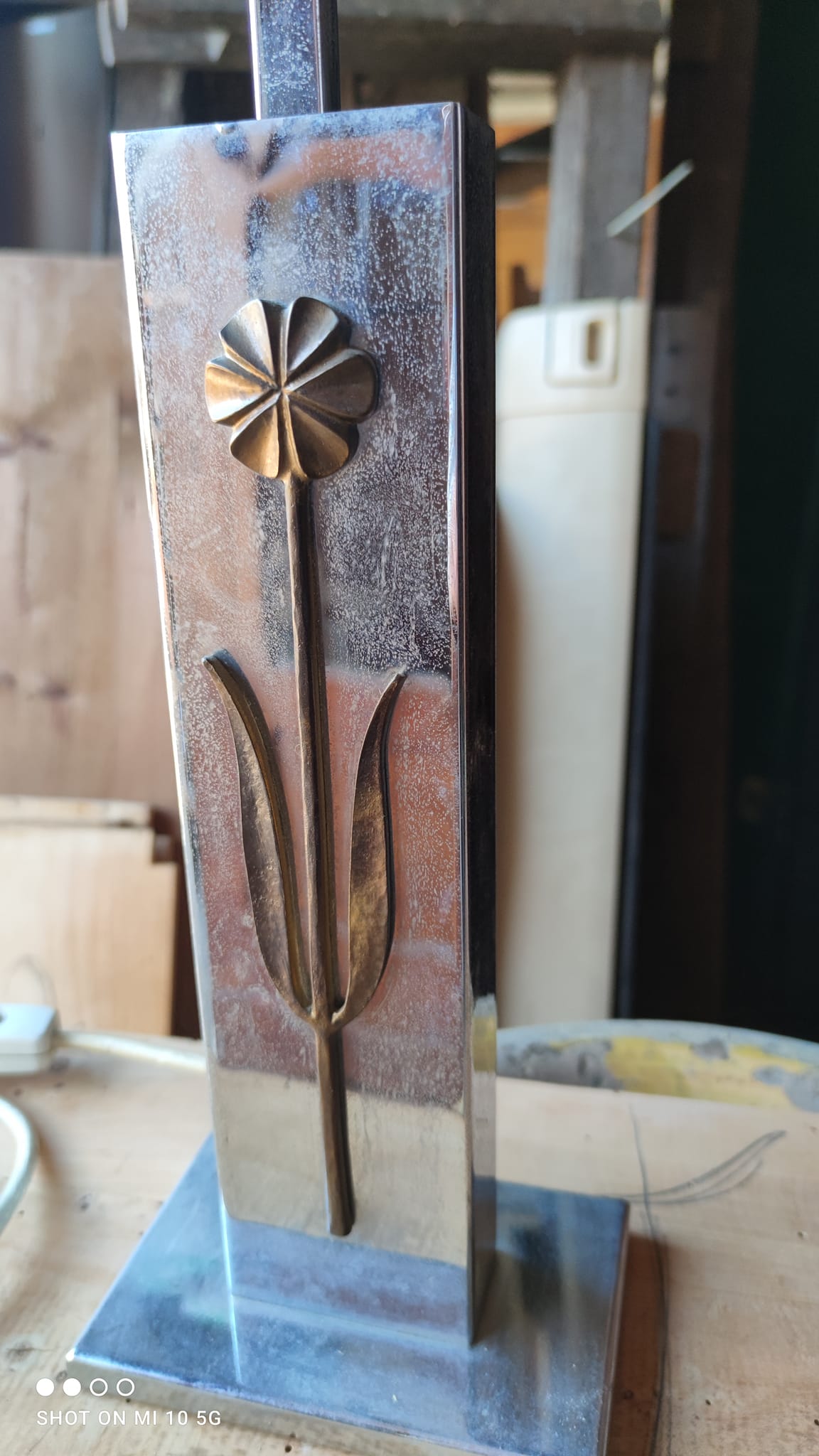 Chrome and bronze metal lamp, circa 1970