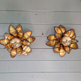 Pair of floral wall sconces in brass, Maison Jansen, 1970