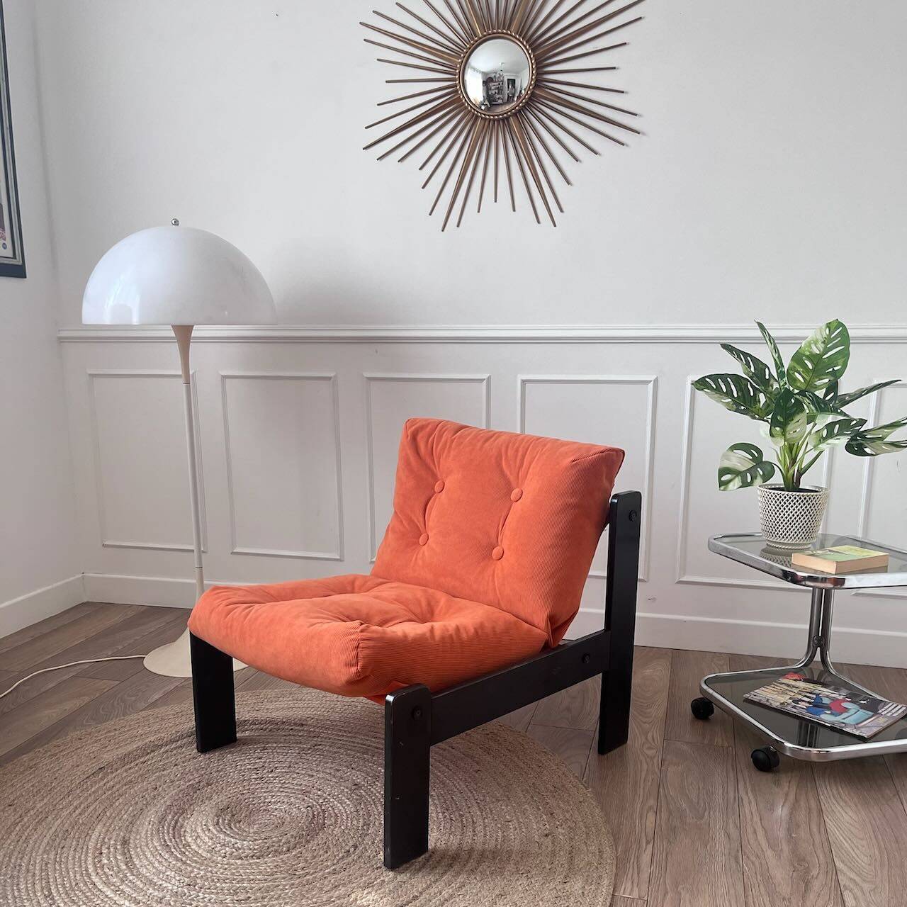 Fauteuil velours orange années 80