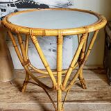 Tripod booster coffee table in rattan 50s