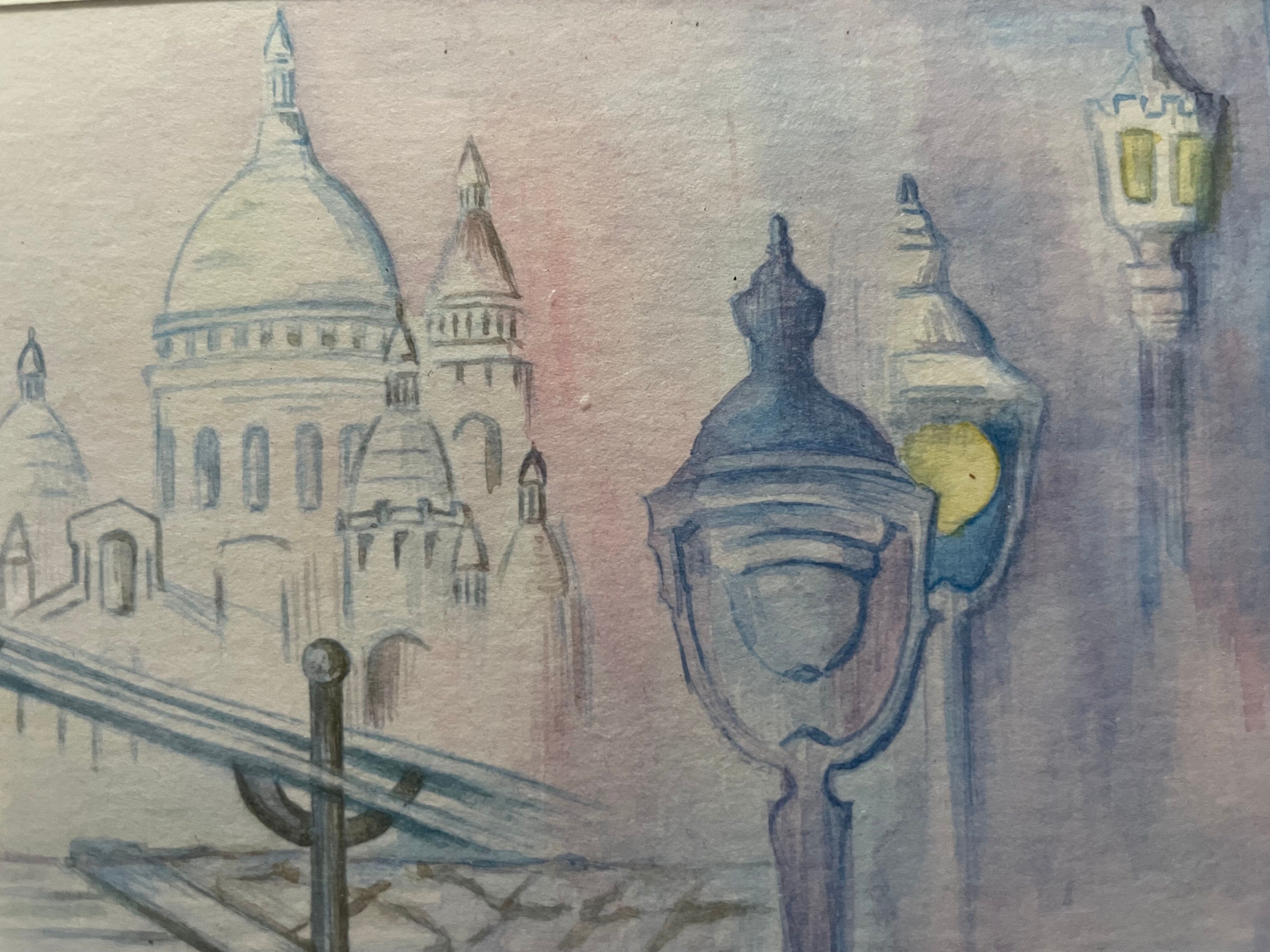 Painting old painting seen from Paris on the Sacré-Coeur