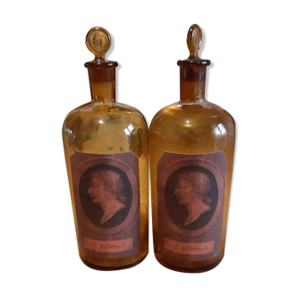 Pair of pharmacy bottles in 19th century brown glass