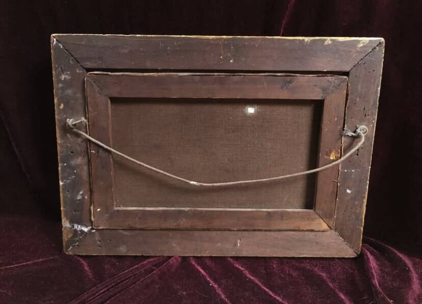 Antique oil painting, french barbizon school, wooden frame