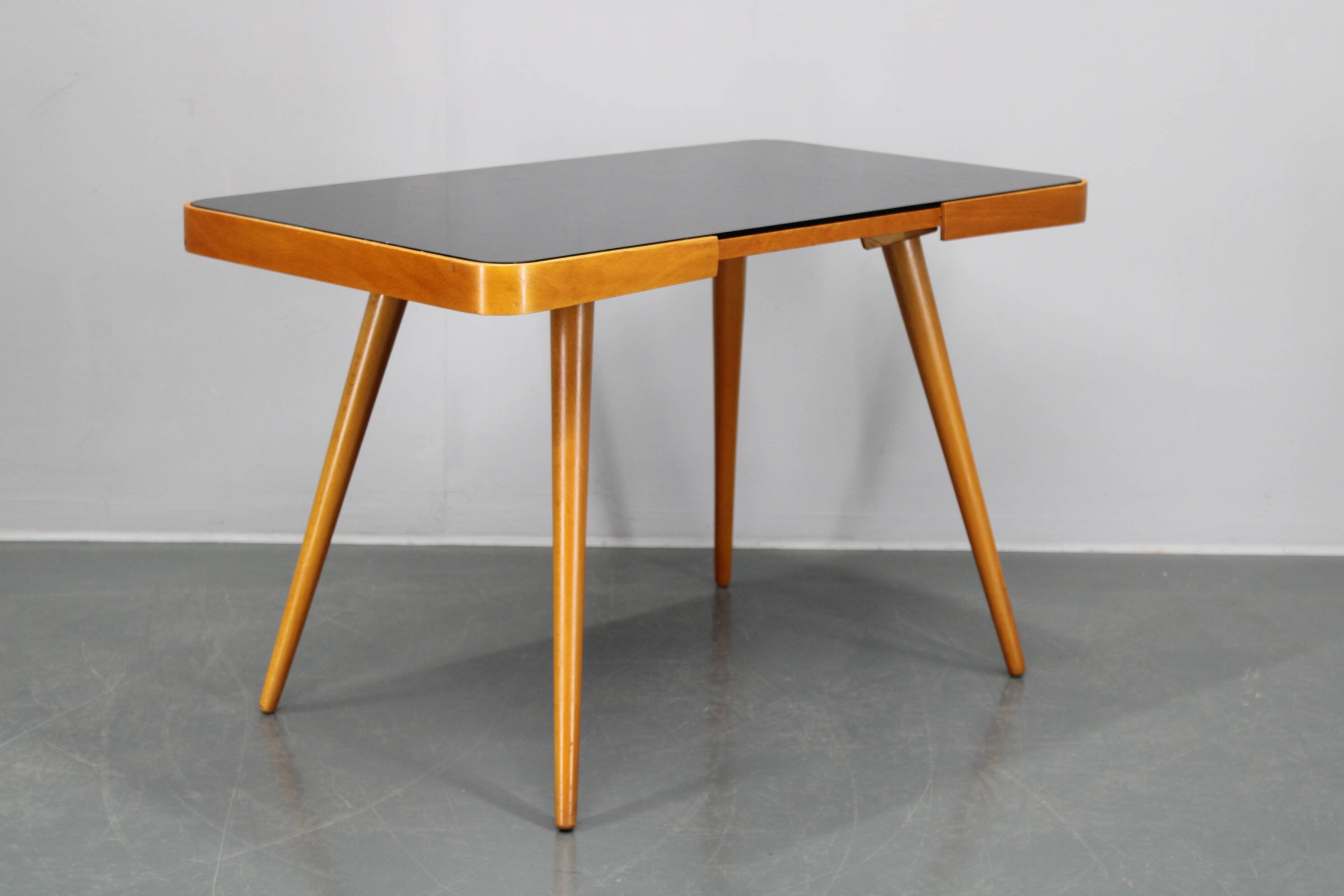 1960s Beech Coffee Table with Glass Top , Czechoslovakia