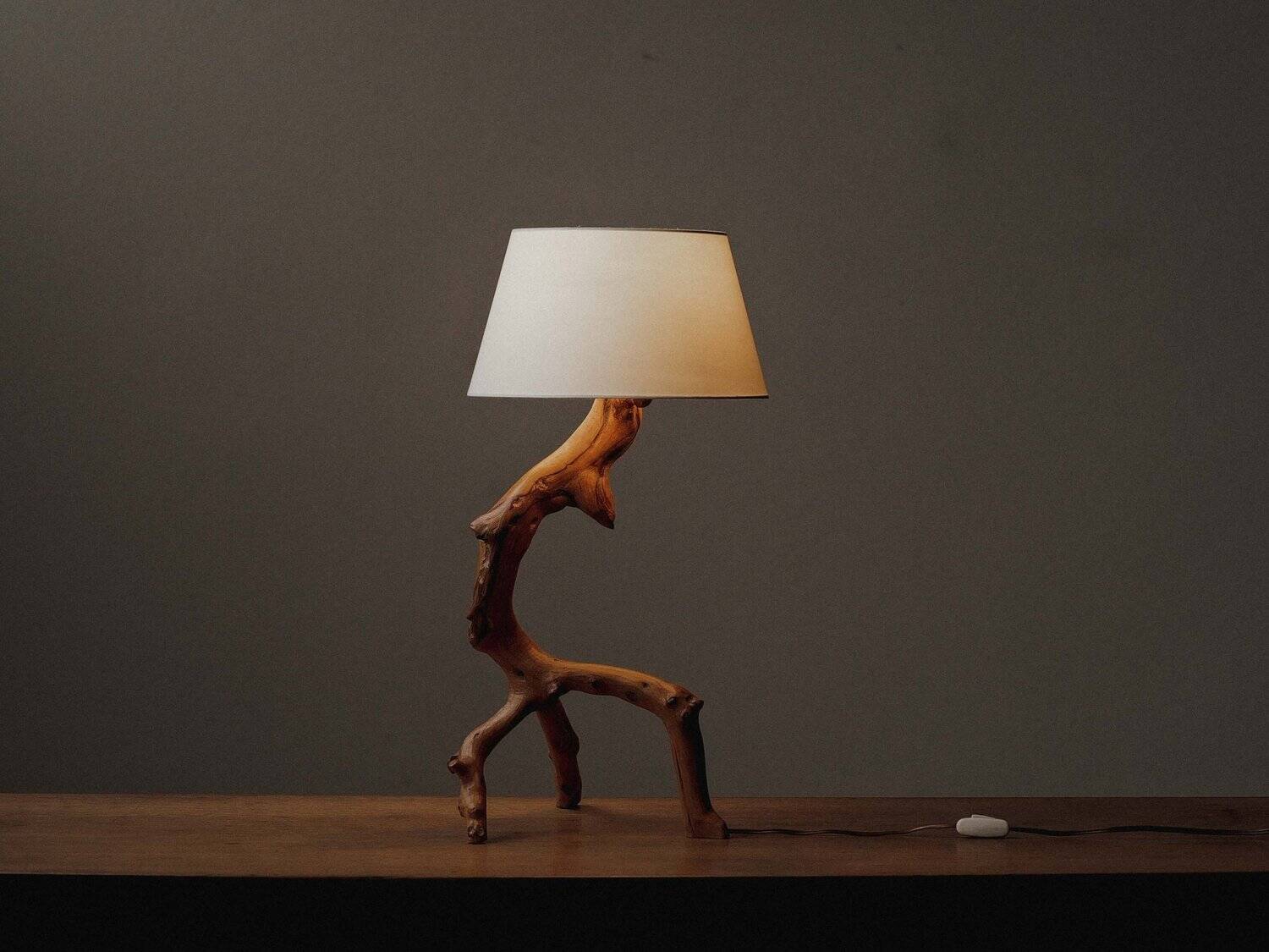 Brutalist lamp in olive wood, Provence, 1970s