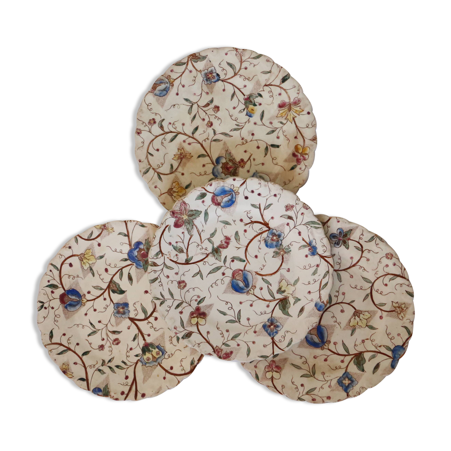 Set of 4 old polychrome plates