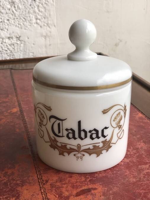 Opaline tobacco pot with gold decoration