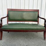 Empire style bench in mahogany and green leather