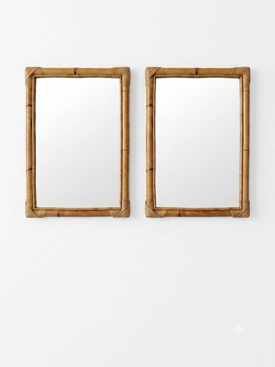 Pair of vintage bamboo and rattan mirrors