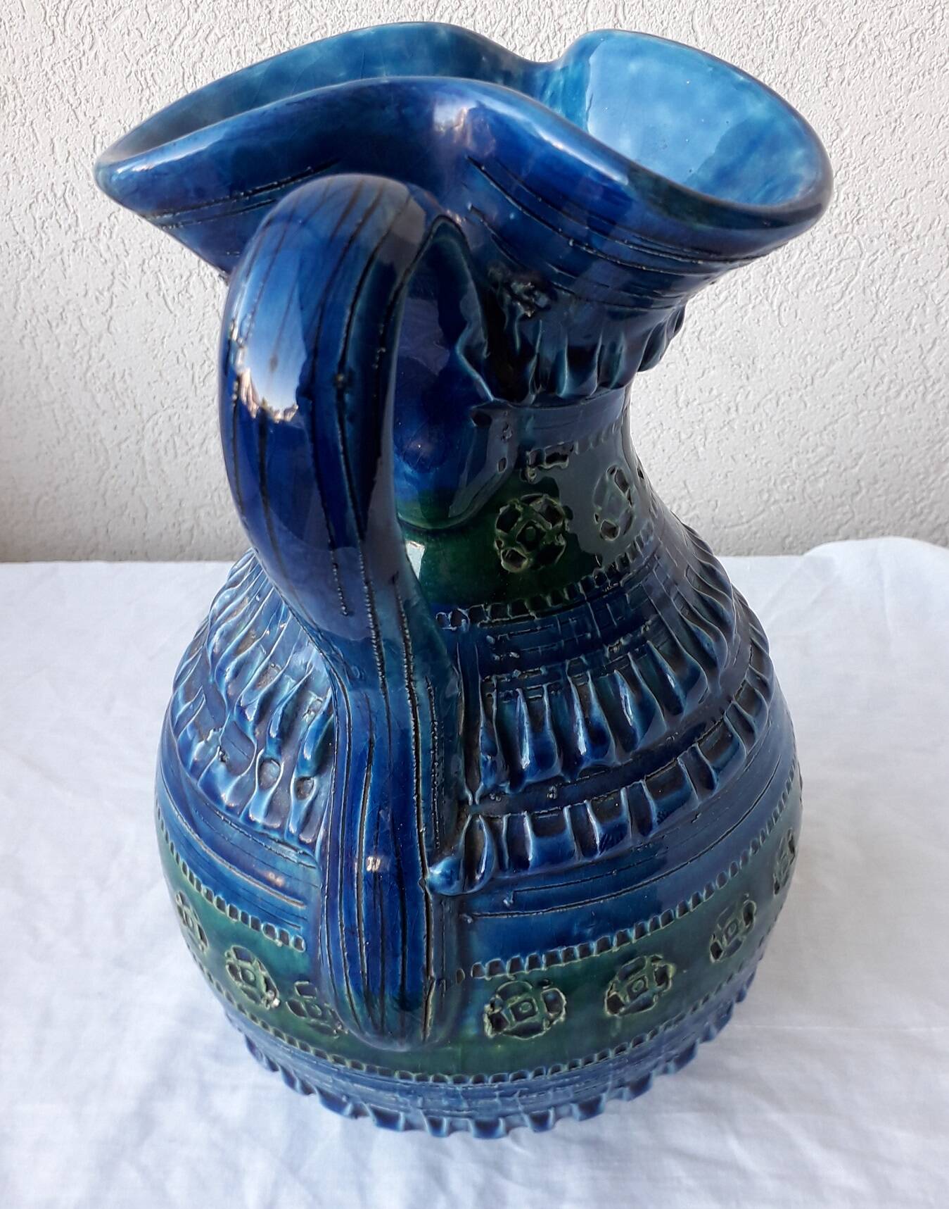 Aldo Londi blue ceramic pitcher