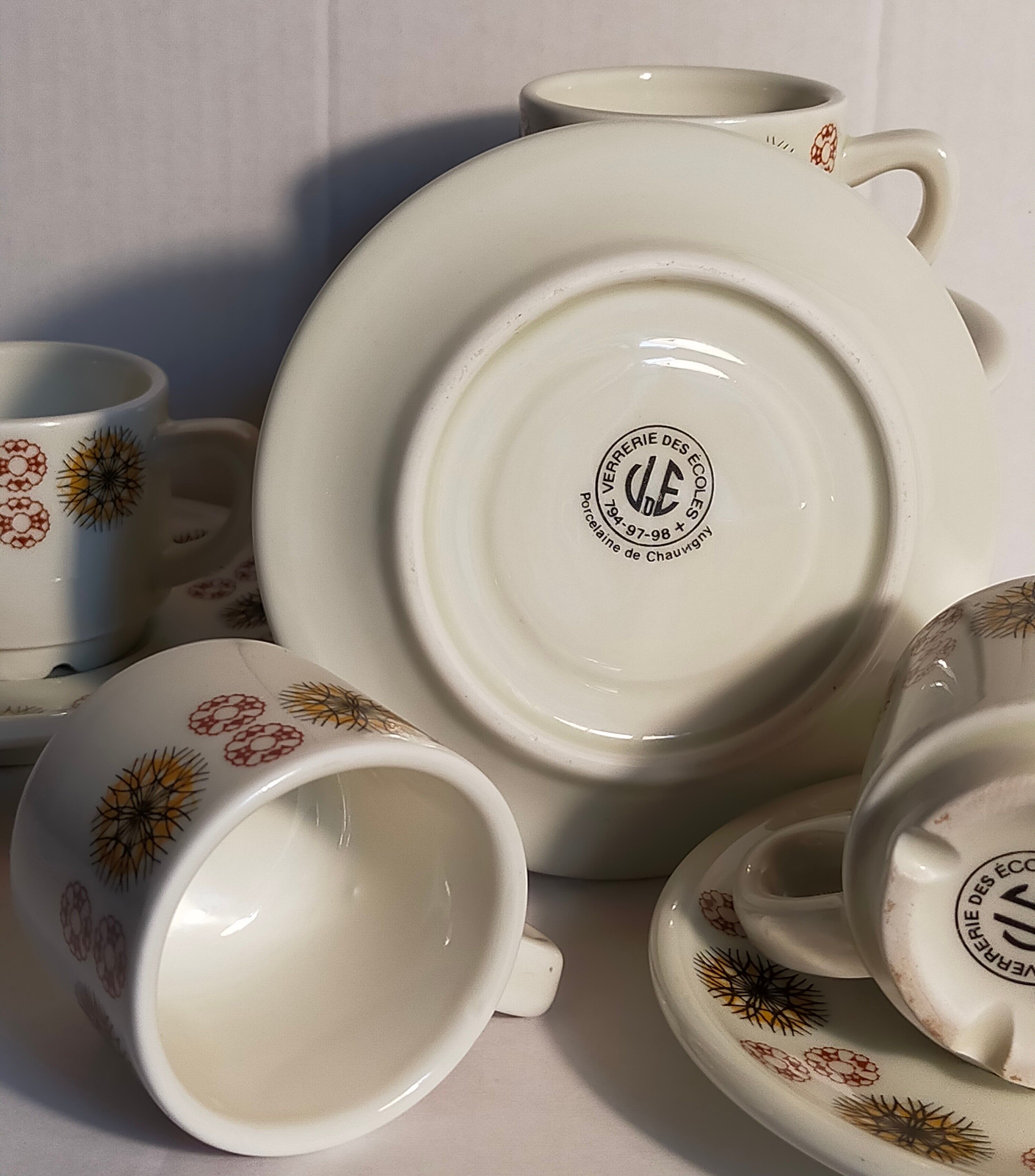 Five vintage Chauvigny porcelain espresso cups