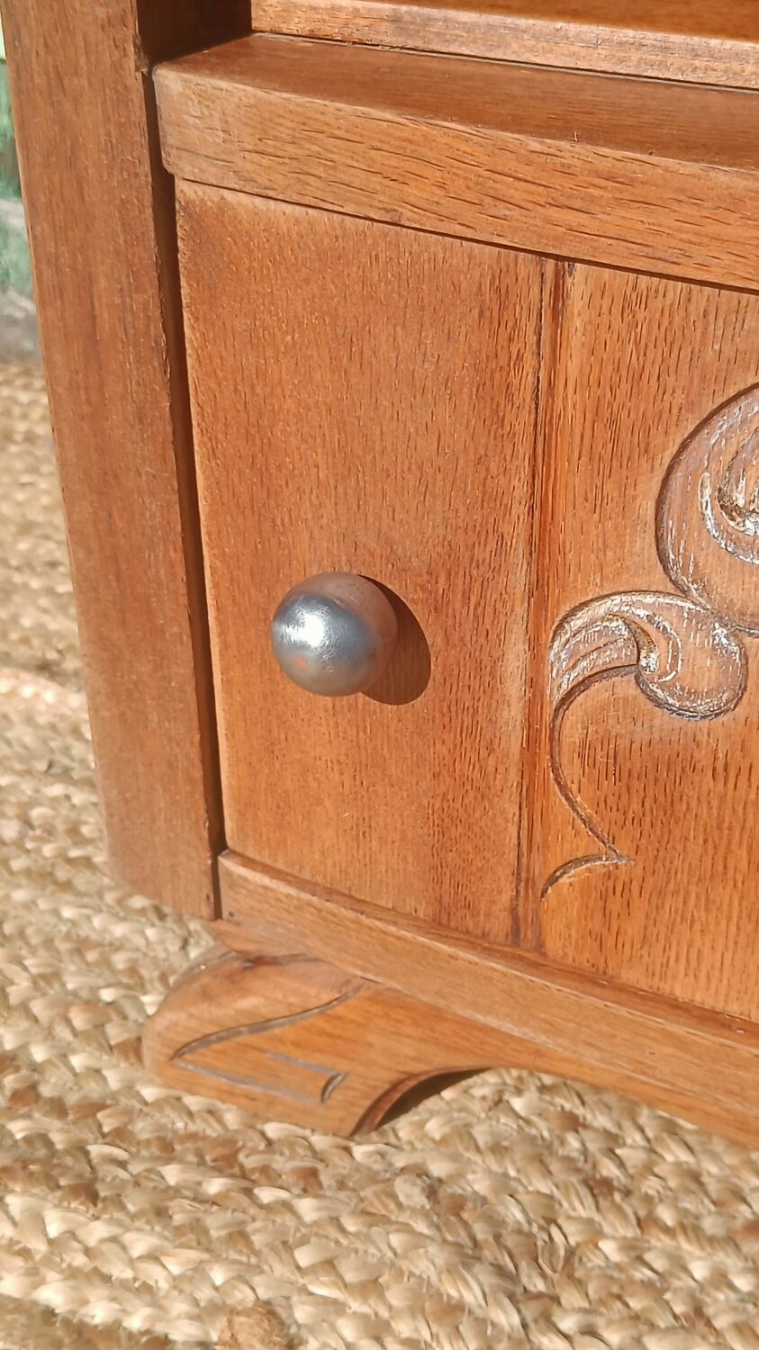 Antique bedside table in solid oak with a marble top.