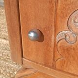 Antique bedside table in solid oak with a marble top.