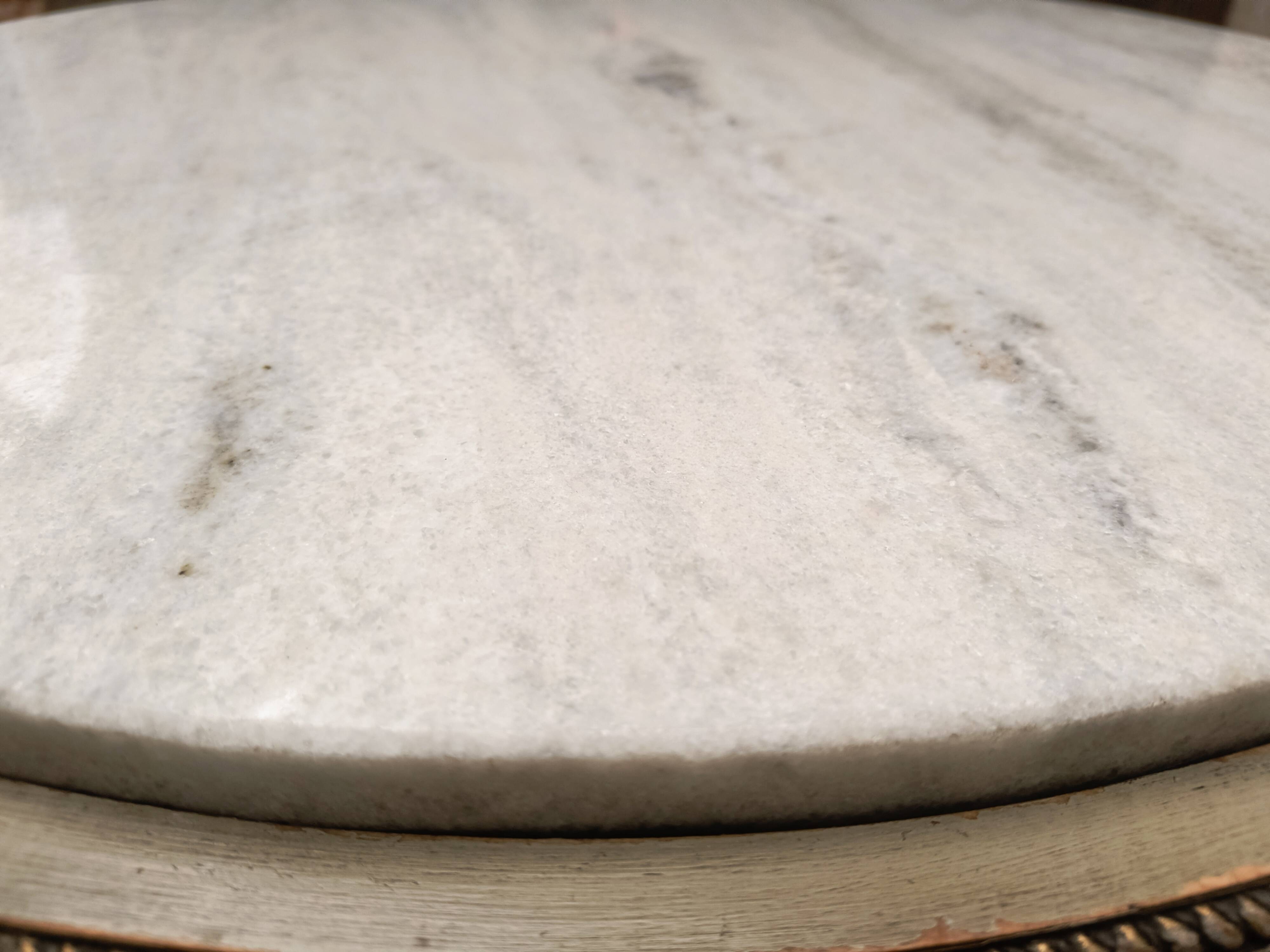 Louis XVI table with carved wood and Carrara marble.
