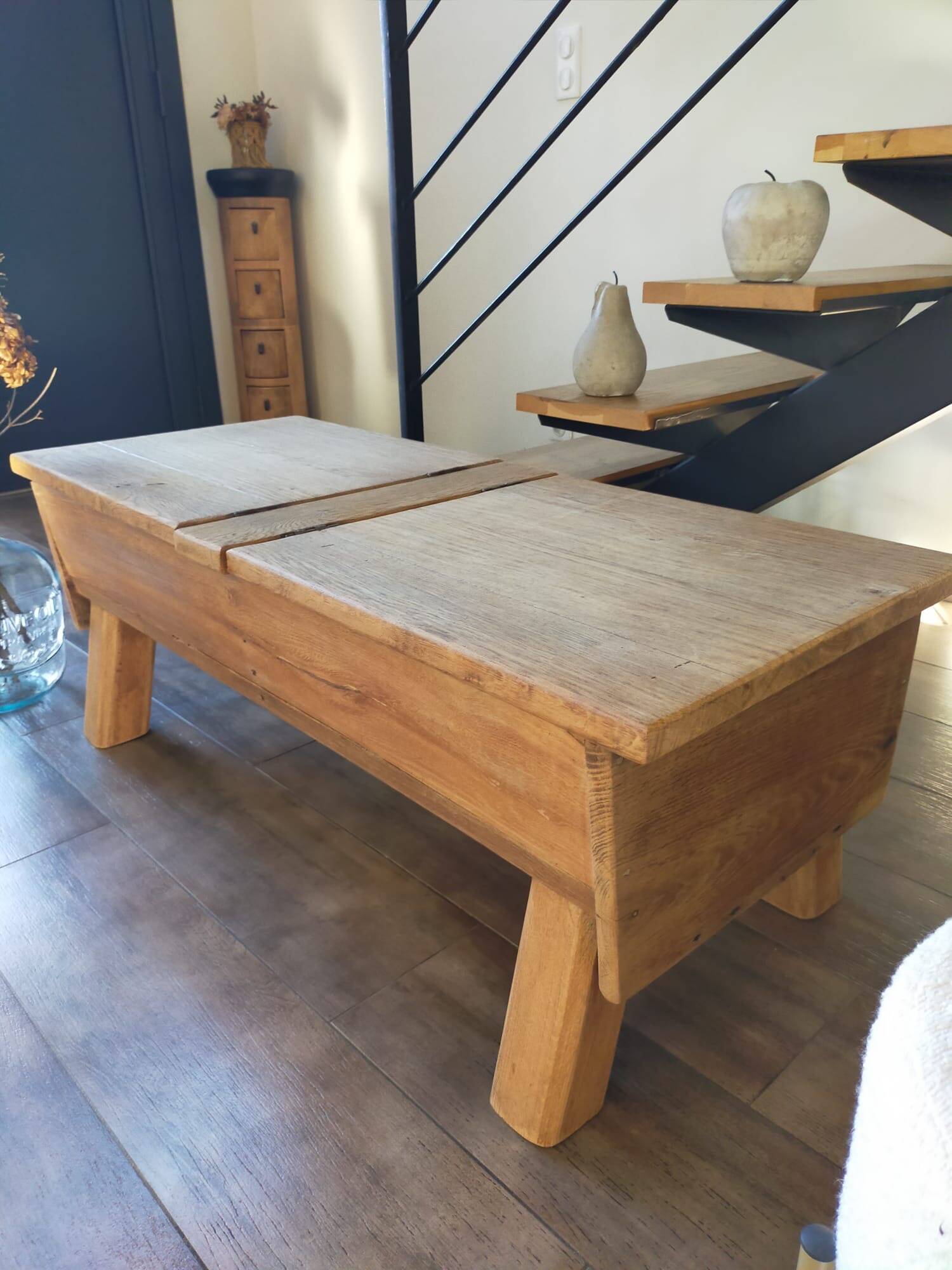 Solid wood coffee table with antique chest