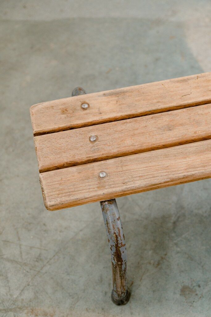 School bench grey metal