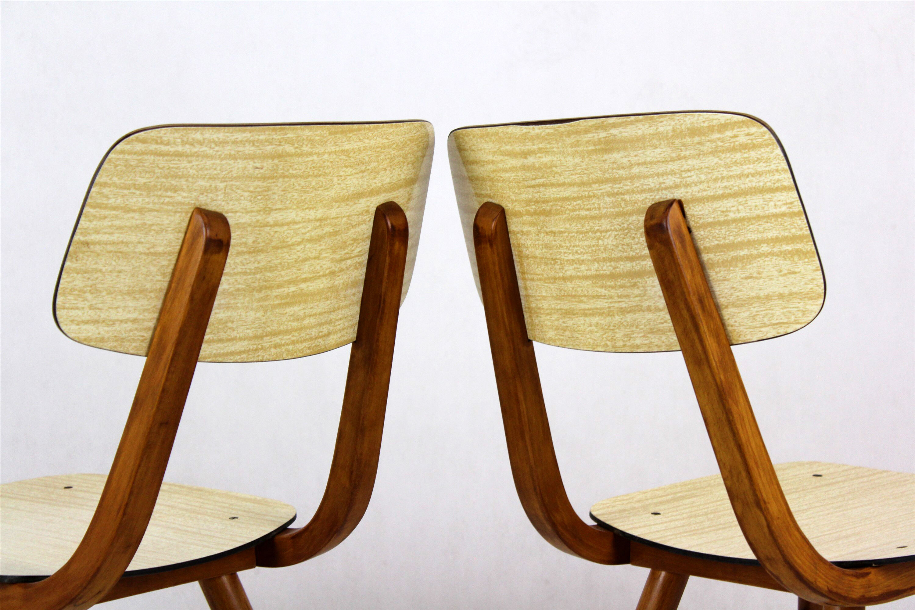 Vintage Formica and Wood Chairs from TON, 1960s, Set of 2