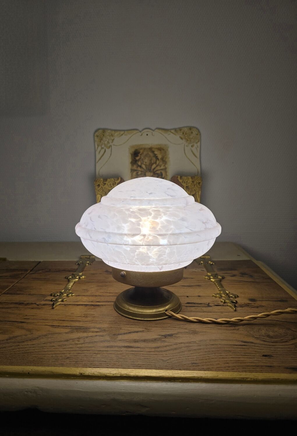 Clichy pink glass globe bowl converted into a table lamp.