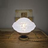 Clichy pink glass globe bowl converted into a table lamp.