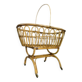 Wicker and rattan baby bed cradle with sail hoops on wheels