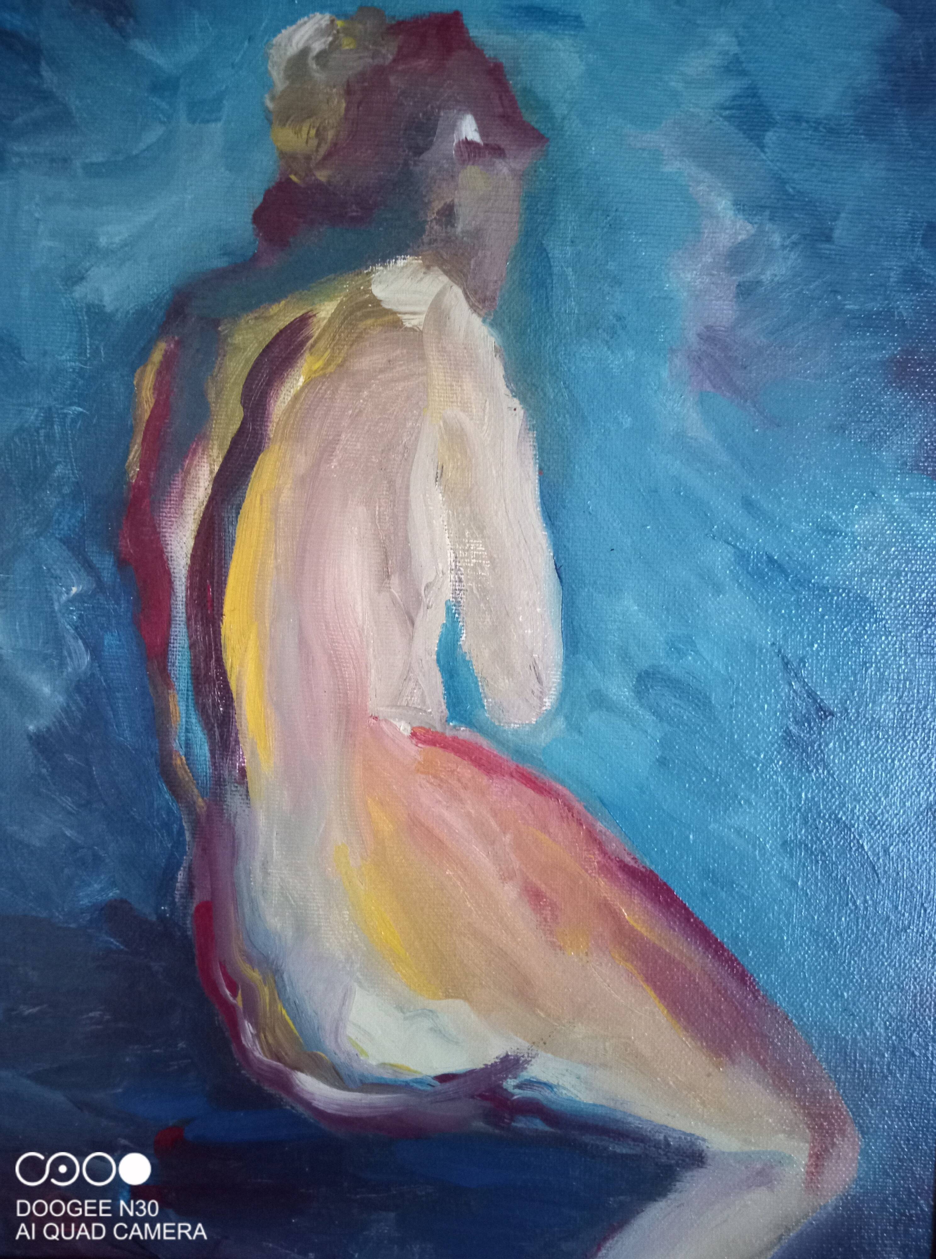 Female nude, oil on canvas, impressionist style, framed, signed J.Bénard