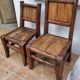 Pair of solid wood and bamboo chairs, brutalist style, 90 cm