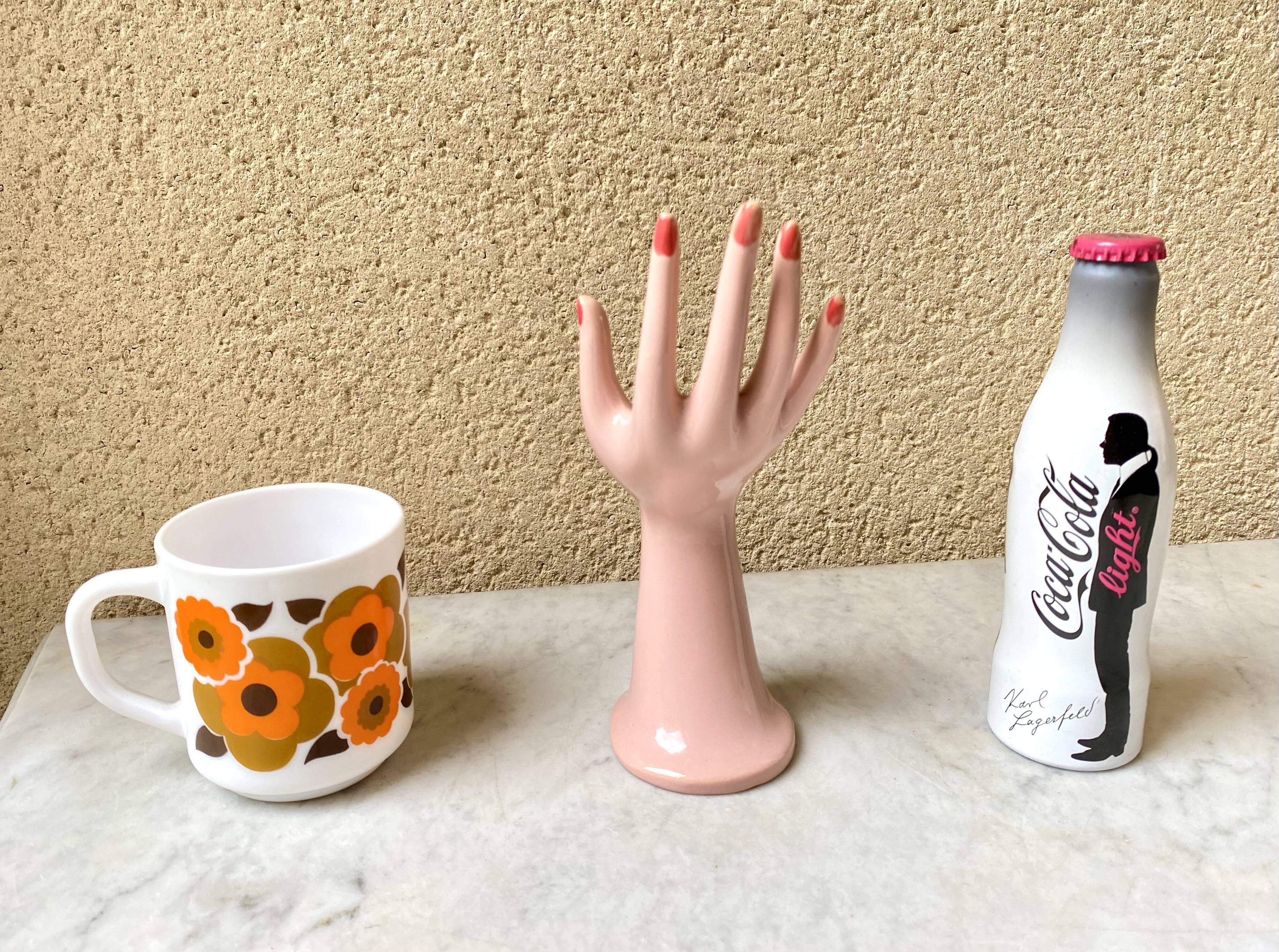 Vase baguier hand ceramic vintage pink 70s
