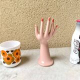 Vase baguier hand ceramic vintage pink 70s
