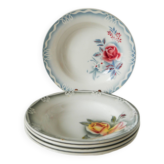 Lot de 6 assiettes creuses dépareillées Digoin Sarreguemines modèle "Olga" et "Adèle", 1940