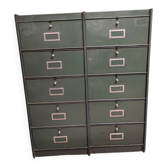 10-compartment metal locker with hinged door from the 50s
