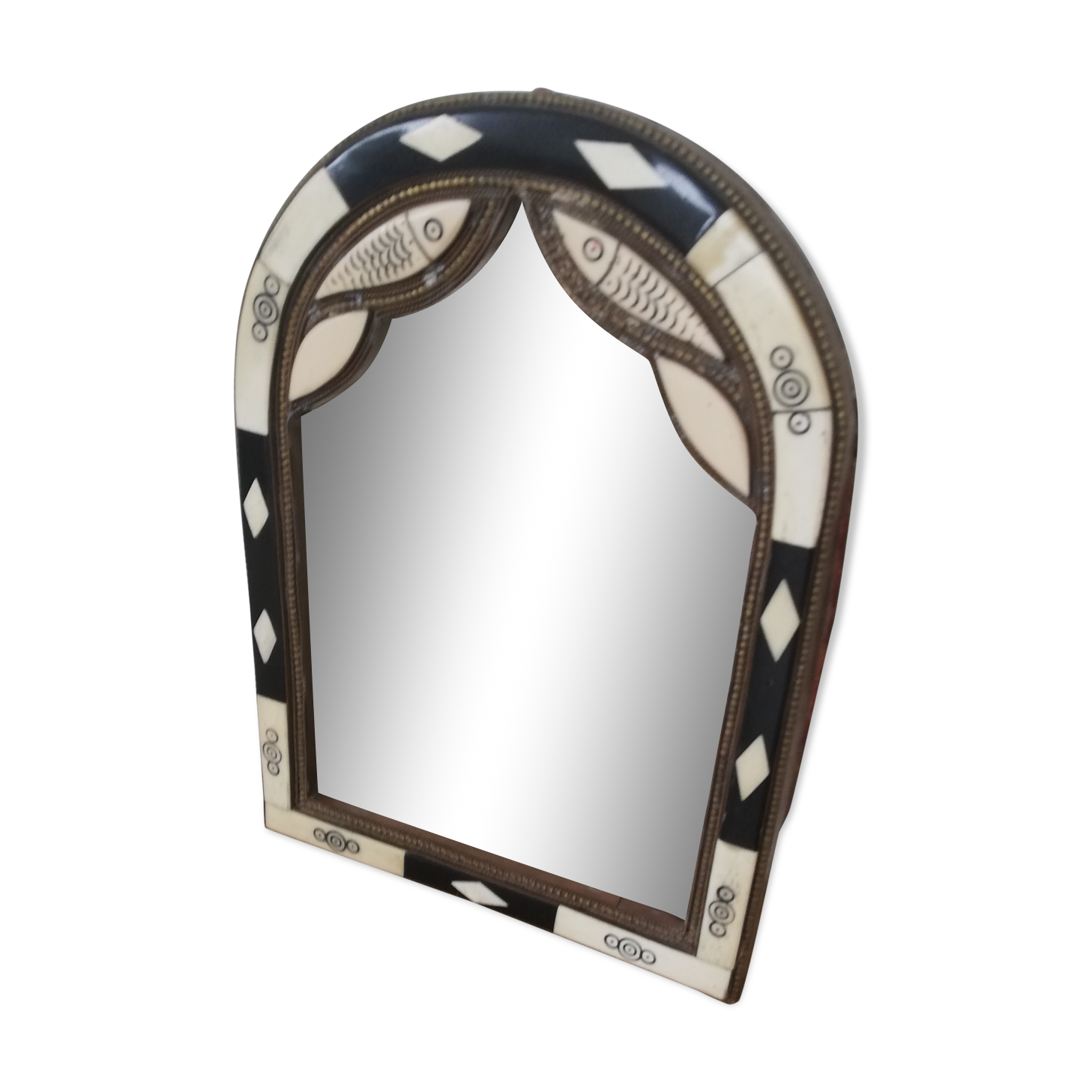 Miroir marocain en marbre et cuivre