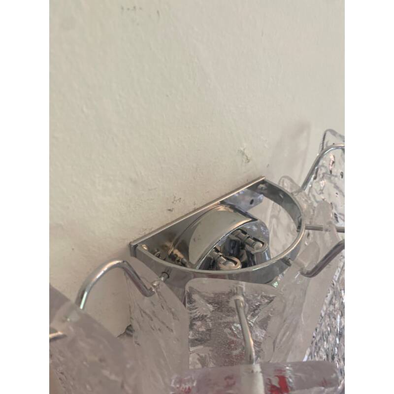 Pair of Contemporary Hammered Strips ”Listelli” Murano Glass Chromed Wall Sconces by Simoeng