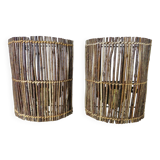 Pair of "tiki ona" wall lights in branches and rattan, 1980