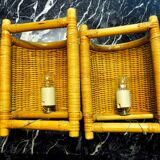 Pair of rattan sconces, France, 1960
