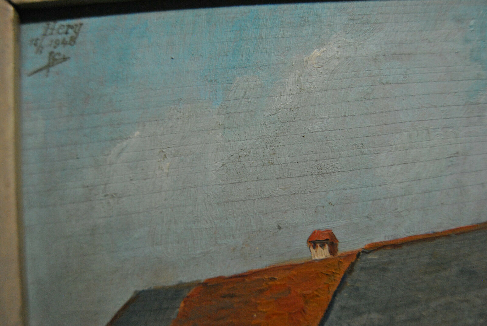 Painting landscape countryside farm Hery Yonne Bourgogne-Franche-Comté