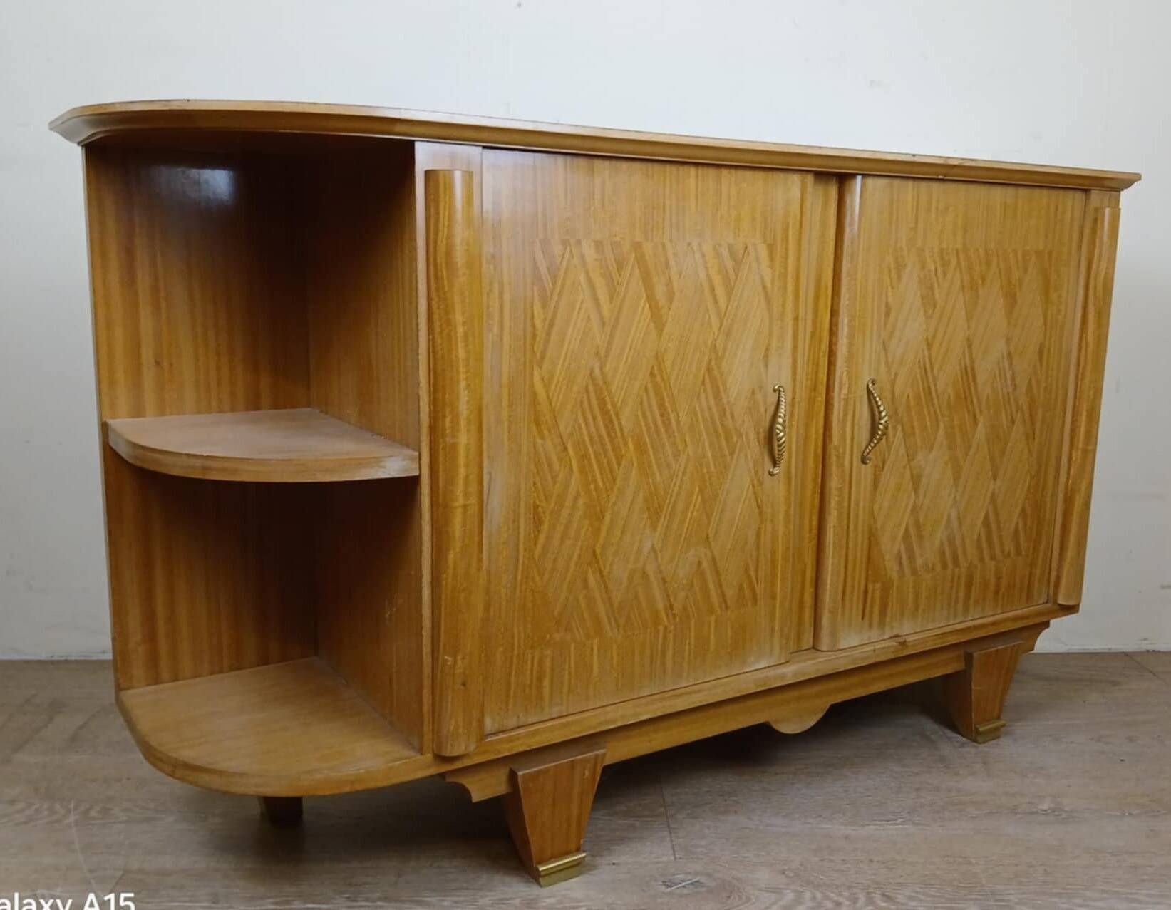 According to Jules Leleu: Rare corner sideboard in light wood, Art Deco period, circa 1930