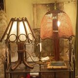 Vintage rattan and chrome metal lamp – 1970s/1980s