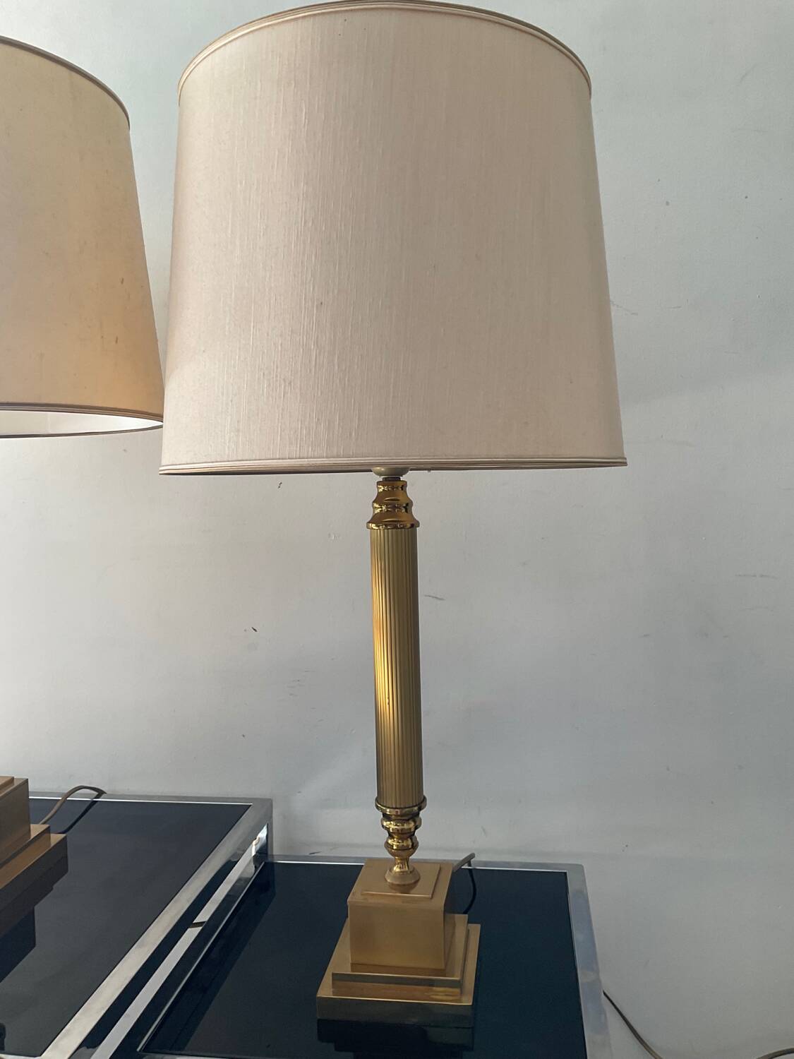 Pair of Empire style brass lamps