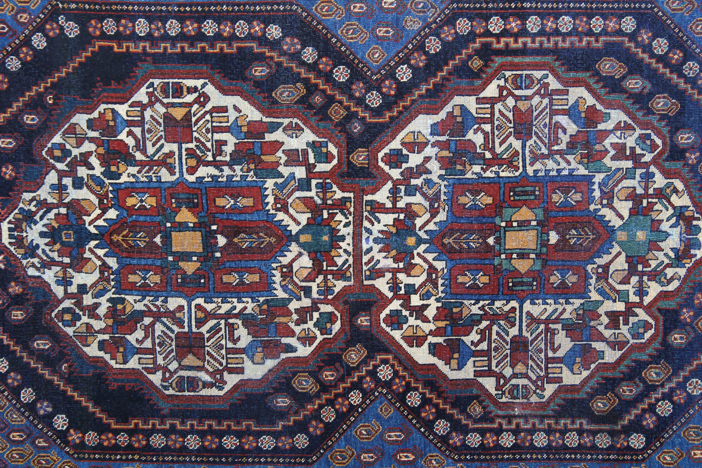 Antique persian afshar carpet handwoven blue wool area rug-