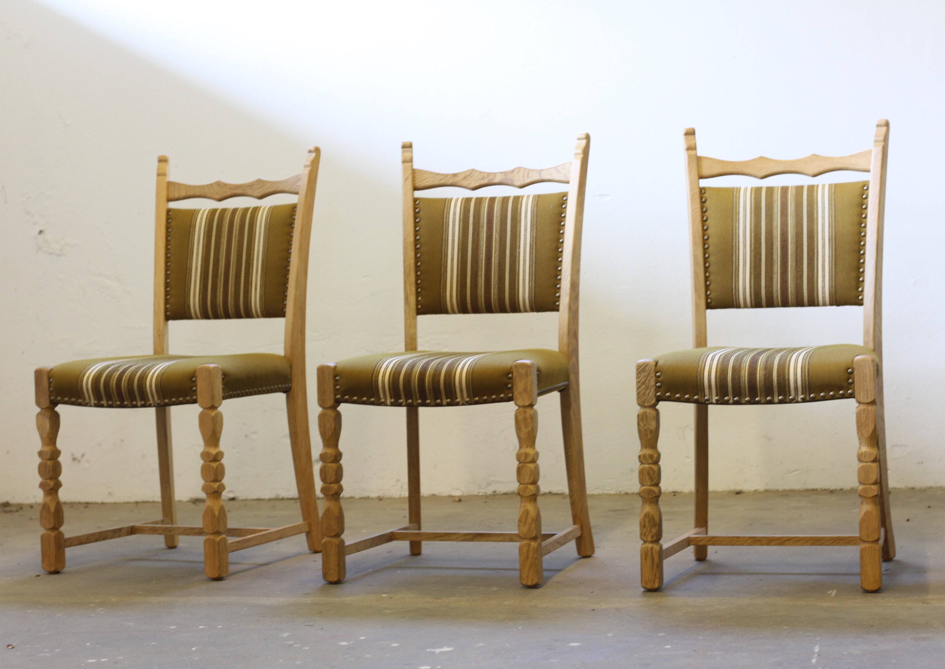 Brutalist Danish Modern Oak Dining Chairs in the style of Henning Kjærnulf