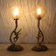Pair of Commedia Dell Arte lamps in bronze and XXth glass