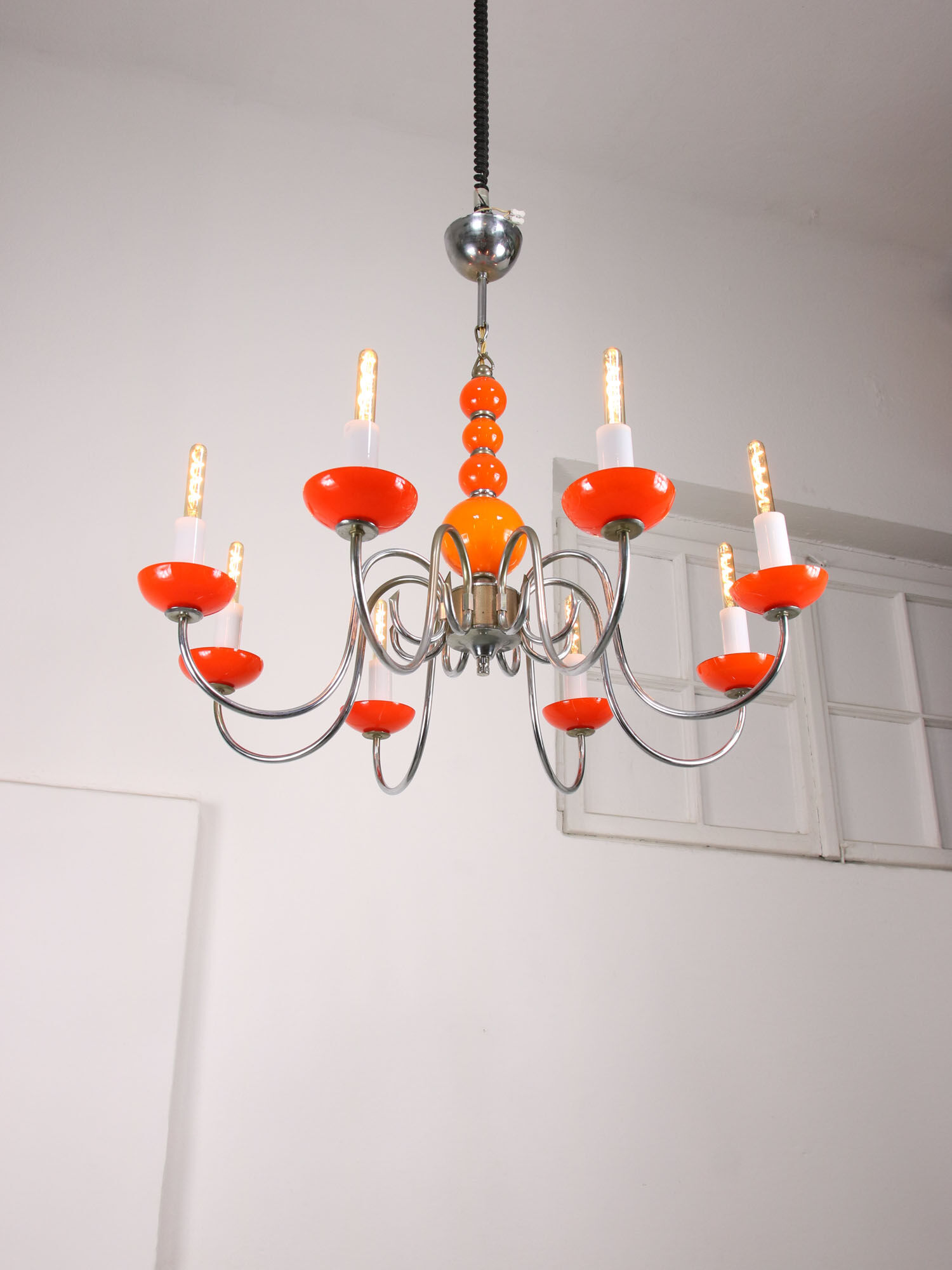 Lustre vintage orange Murano glass 8 bras