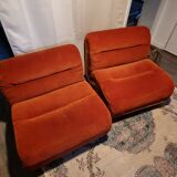 Superb pair of 70s drivers, orange velvet, plastic shell ...