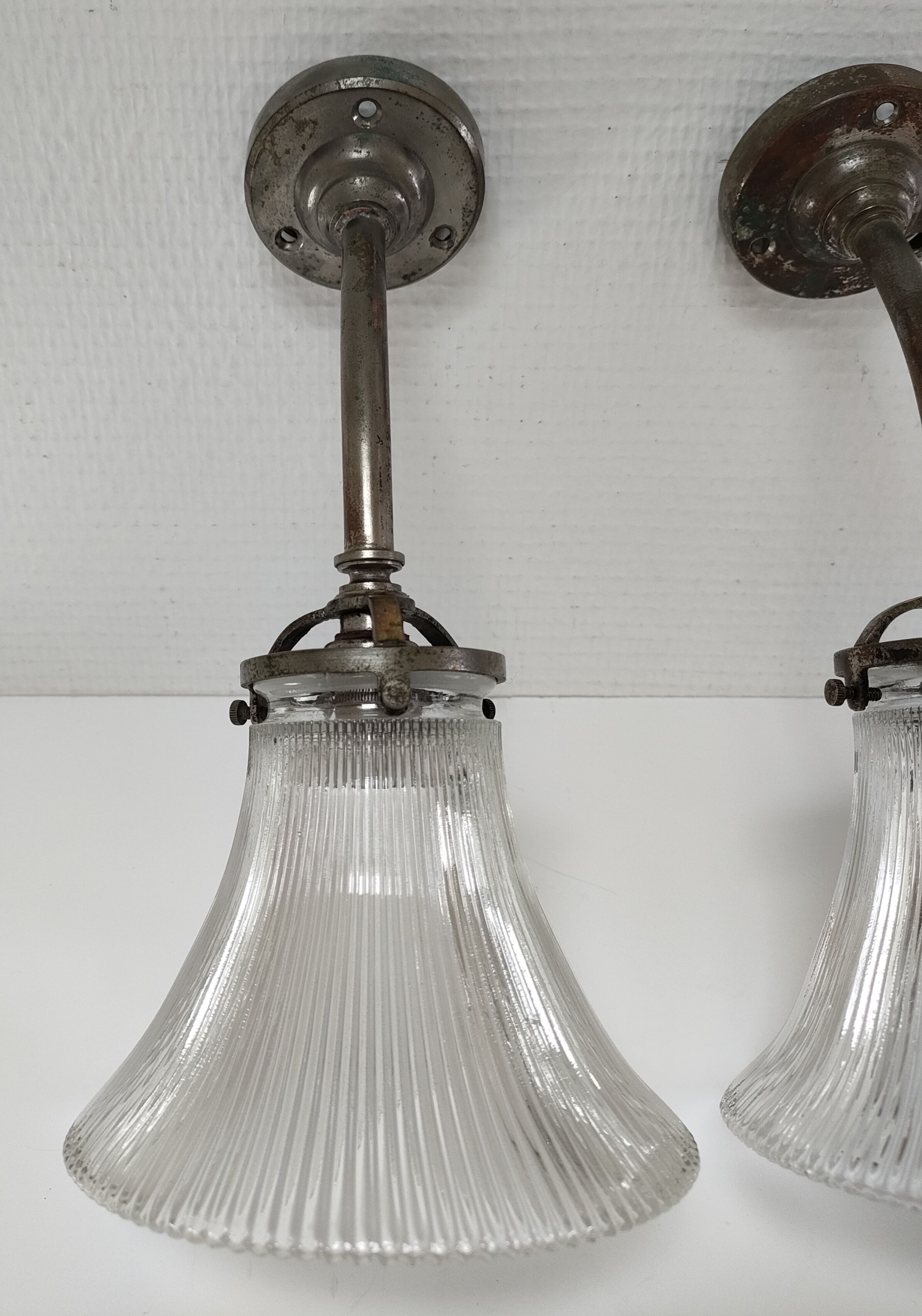 Pair of bronze and glass sconces  1900