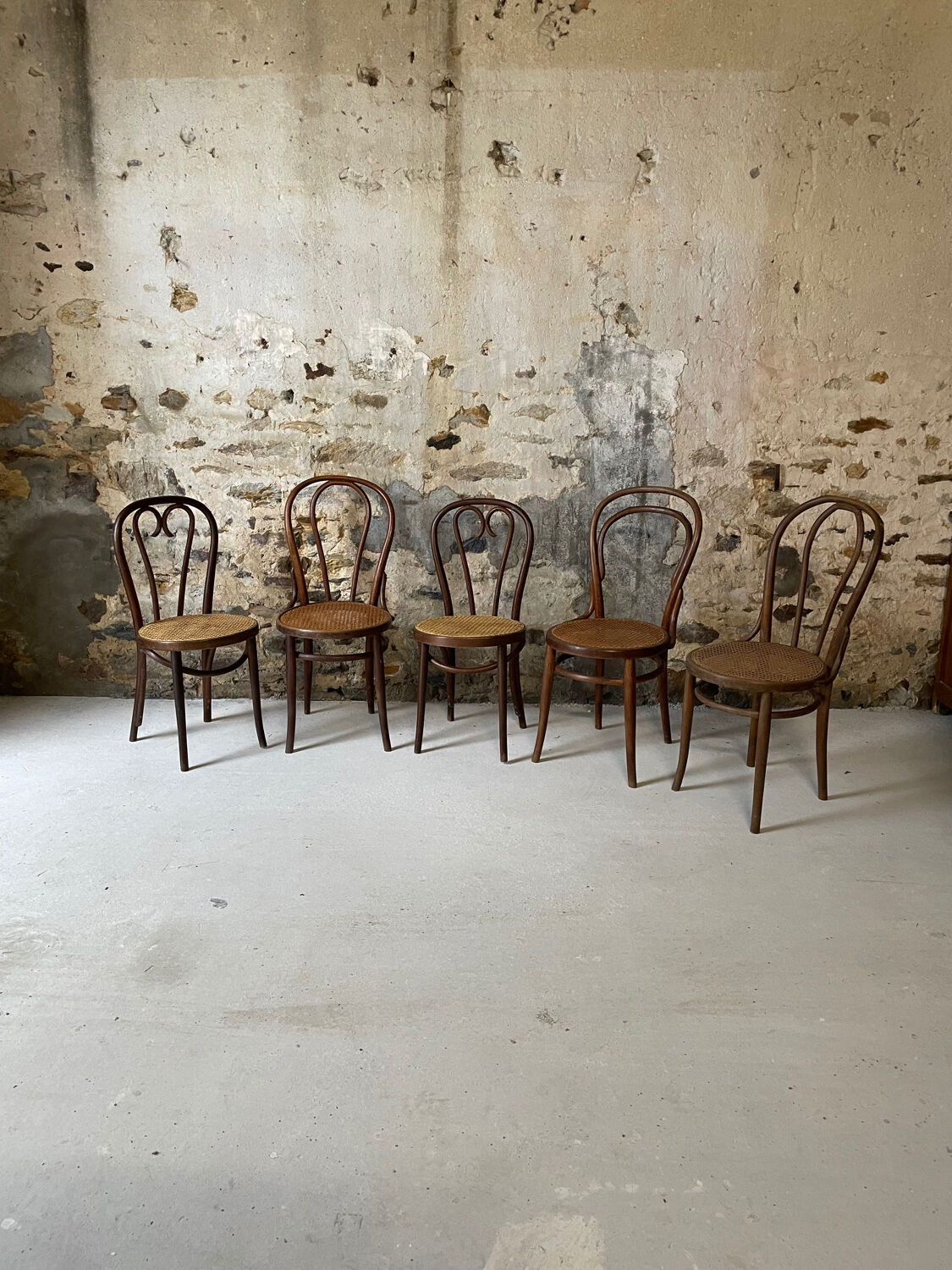 Lot de 5 chaises bistrot bois courbé cannage