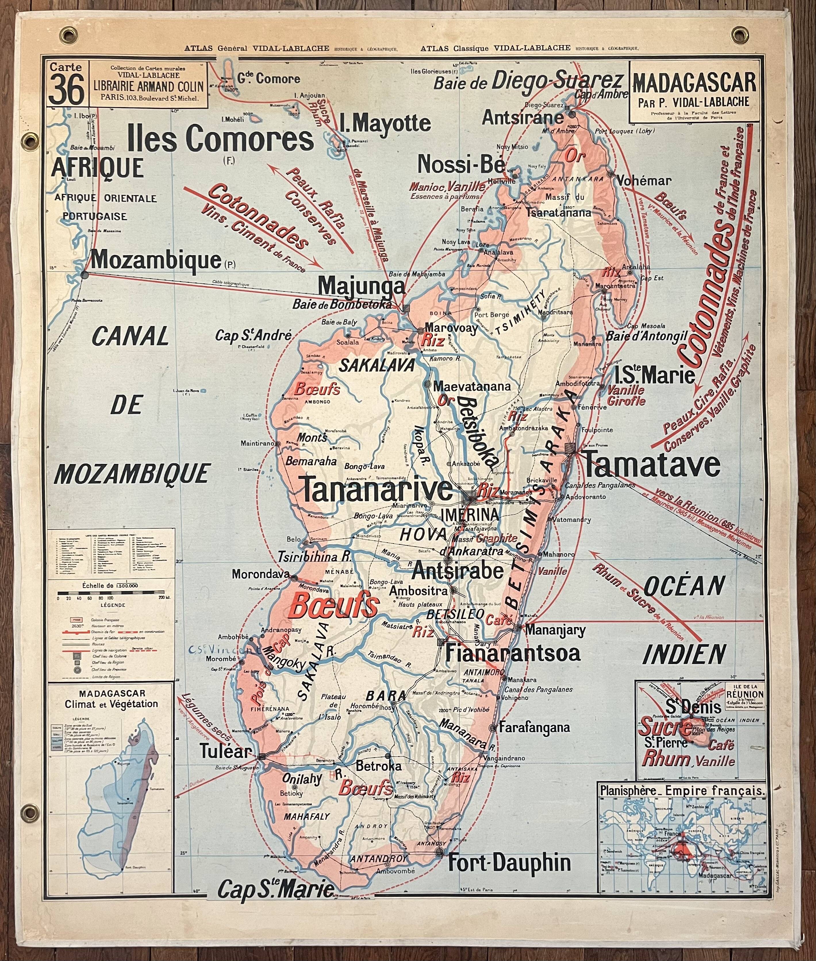 Old school map Vidal-Lablache 36, 1930, T46 – French Indochina